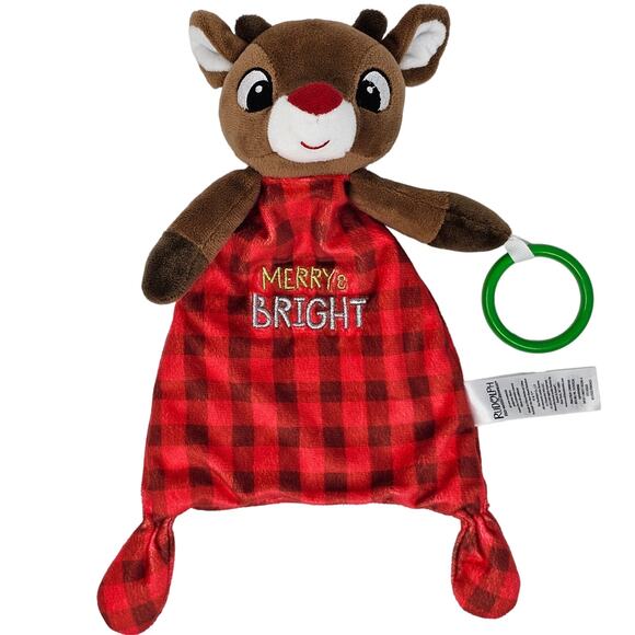 Rudolph The Red-Nosed Reindeer Other - Christmas Baby Lovey Rudolph Reindeer Comfort Clutch Security Blanket Embroidery